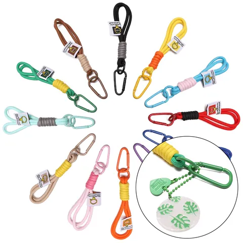 Hand-woven Rope Keychain With Alloy D-Ring Carabiner Color Block Nylon Cord Backpack Buckle Key Ring For Car House Key DIY Jewelry Accessories