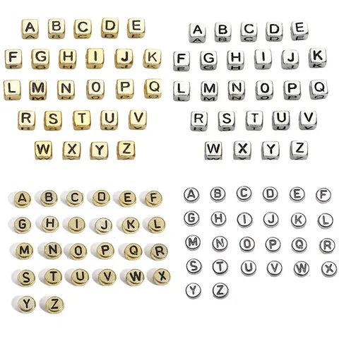 Acrylic Alphabet Beads Square Round Letter Beads Gold Silver Electroplated Alphabet Spacers For DIY Jewelry Making Bracelet Necklace Findings