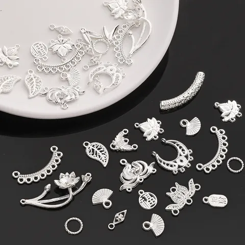Alloy Lotus Butterfly Bamboo Leaf Charms Hollow Moon Fan Pendant Connectors For DIY Jewelry Making Accessories