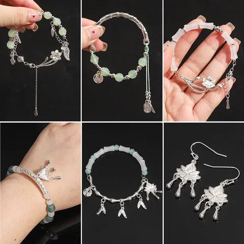 Alloy Lotus Butterfly Bamboo Leaf Charms Hollow Moon Fan Pendant Connectors For DIY Jewelry Making Accessories