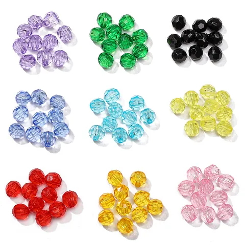 Acrylic Faceted Round Beads For Jewelry Making DIY Bracelet Necklace Handcrafted Mixed Colors Spacer Beads Crafting Material