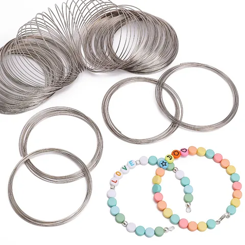 Boucles en Fil d'Acier à Mémoire DIY pour la Fabrication de Bijoux Bracelets à Enfiler Accessoires Épaisseur 0.6mm Diamètre 6cm Couleur Nickel
