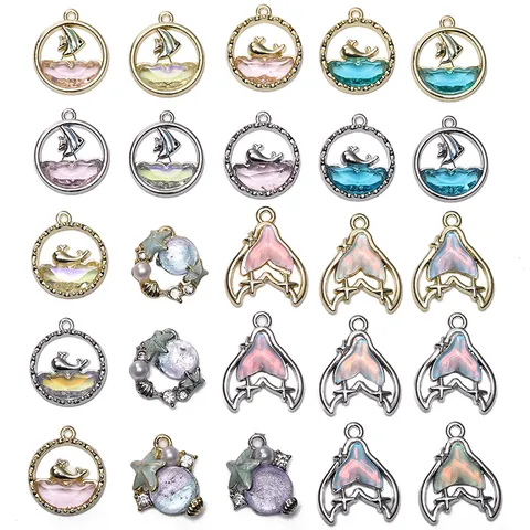 Mariene Zeemeerminstaart Walvis Zeester Schelp Legering Glas Charms Voor DIY Sieraden Maken Ketting Armband Craft Accessoires