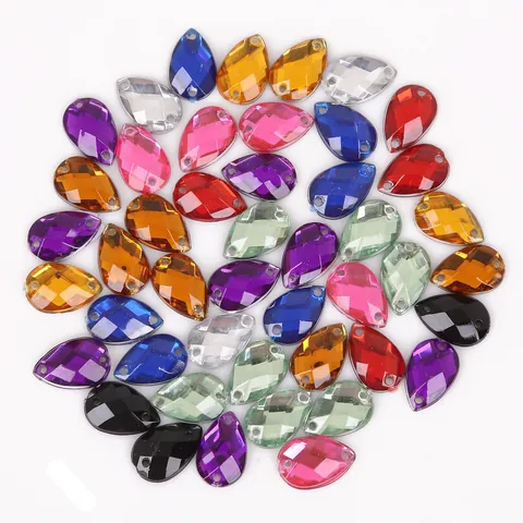 Strass para Coser de Gota de Agua Acrílico Facetado Cristal de Fondo Plano Cuentas Decorativas Para DIY Ropa Zapatos Bolsos Artesanía Joyería Haciendo Accesorios