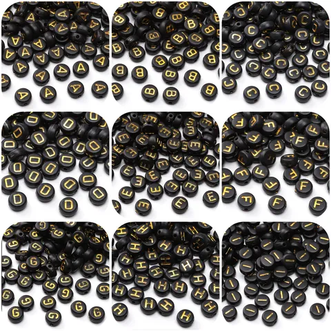 Acrylic Letter Beads Black Gold Alphabet Flat Round Spacer Beads For DIY Jewelry Making Bracelet Necklace Handmade Craft Accessories
