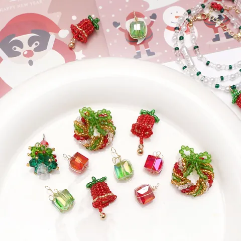 Handmade Crystal Christmas Charms For Jewelry Making Wreath Bell Tree Gift Box Pendants For DIY Bracelet Necklace Accessories