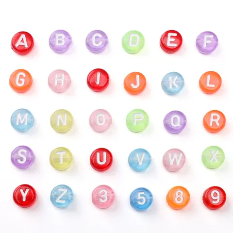 Acrylic Letter Beads Alphabet Number Beads Colorful Transparent Flat Round Loose Beads For DIY Bracelet Necklace Jewelry Making Crafts