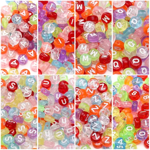 Acrylic Letter Beads Alphabet Number Beads Colorful Transparent Flat Round Loose Beads For DIY Bracelet Necklace Jewelry Making Crafts
