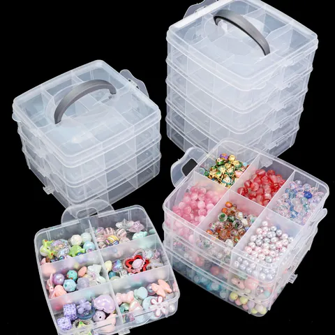 Caja de Almacenamiento de Joyas de Plástico Multicapa Transparente Ajustable Con Mango Para Pendientes Anillos Cuentas Organizador de Juguetes Artesanales
