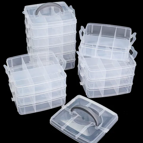 Caja de Almacenamiento de Joyas de Plástico Multicapa Transparente Ajustable Con Mango Para Pendientes Anillos Cuentas Organizador de Juguetes Artesanales