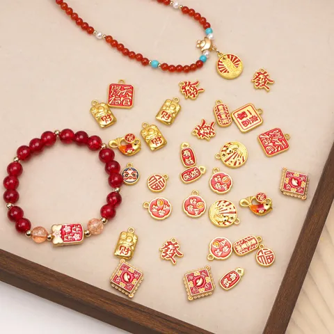 Chinese New Year Traditional Auspicious DIY Charms Copper Alloy Enamel Lion Dance Koi Fortune Pendants For Bracelet Necklace Jewelry Making