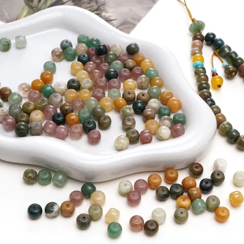 Natural Stone Drum Beads For DIY Jewelry Making Bracelet Necklace Aventurine Topaz Agate Strawberry Quartz Loose Beads