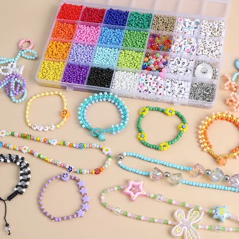 Kit de Fabricación de Joyas DIY Cuentas de Semilla de Vidrio Cuentas de Letras del Alfabeto Juego de Dijes de Aleación para Pulsera Collar Artesanía para Niños Adultos