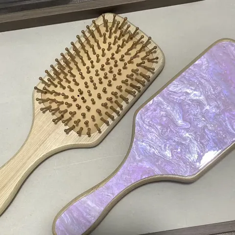 Spazzola Per Capelli Paddle Districante In Acetato Marmo Manico In Bambù Pettine Massaggio Per Donna Cura Dei Capelli Viaggio