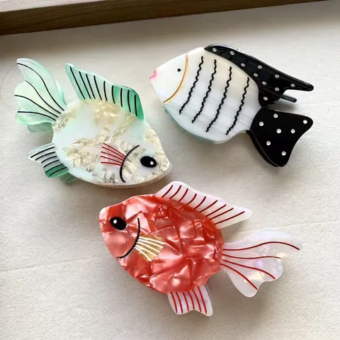 Acetate Tropical Fish Hair Claw Clip Cute Animal Shape Marble Texture Hair Jaw Clip Fashion Hair Accessory For Women Girls