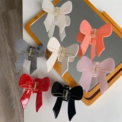 Elegante Pinza per Capelli a Fiocco in Acetato di Cellulosa per Donna Clip a Squalo Trama Marmo Accessorio Moda Capelli