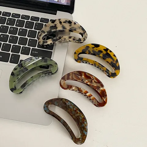French Style Cellulose Acetate Large Hair Claw Tortoiseshell Marble Pattern Hollow Crescent Hair Clip Women Accessories