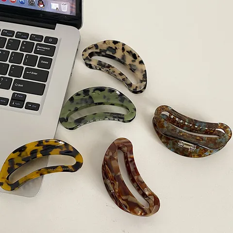 French Style Cellulose Acetate Large Hair Claw Tortoiseshell Marble Pattern Hollow Crescent Hair Clip Women Accessories