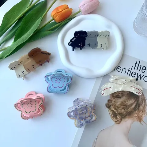 Acetate Flower Bow Hair Claw Clips Sweet Korean Style Hollow Out Animal Shape Hair Accessories For Women Hair Styling