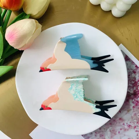 Acetate Swallow Bird Hair Claw Clip Sweet Animal Design Marble Pattern Blue Green Hair Accessory For Women Daily Decoration