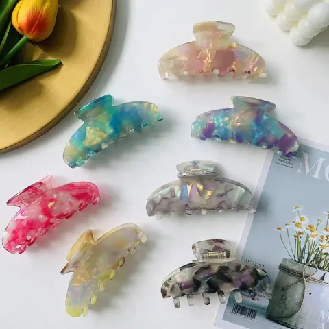 Women's Elegant Acetate Large Hair Claw Clip Colorful Shell Marble Pattern Shark Clip Korean Minimalist Hair Accessories
