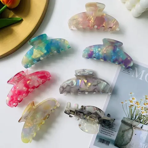 Women's Elegant Acetate Large Hair Claw Clip Colorful Shell Marble Pattern Shark Clip Korean Minimalist Hair Accessories