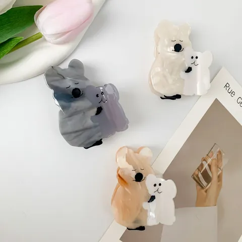 Simpatica Clip per Capelli a Forma di Koala in Acetato per Donna Motivo Marmo Forma Animale Accessorio per Capelli