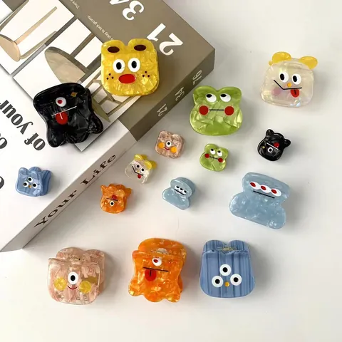 Pince à Cheveux en Acétate de Monstre de Dessin Animé Drôle Y2K pour Femmes Motif Animal Unique Accessoires de Cheveux Décoratifs Colorés