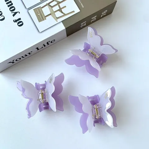 Dolce Fermaglio Per Capelli A Farfalla In Acetato Per Donna Carino Lilla Bianco Stratificato Shark Clip Accessori Per Capelli Di Moda Fatti A Mano