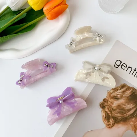Lolita Schleife Haarklammer Acetat Süß Haarschmuck Mit Strass Künstliche Perle Für Damen Elegant Styling Tool