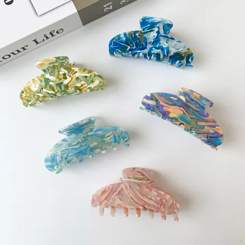 Acetate Large Hair Claw Clips For Women Marble Floral Texture Shark Clip Elegant Handmade Hair Accessories For Thick Hair