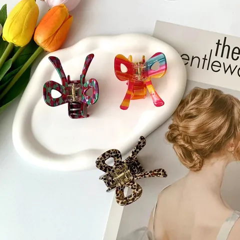 Acetate Butterfly Hair Claw Clips Colorful Plaid Marble Leopard Pattern Bow Shape Shark Clip Fashion Hair Accessories For Women Daily