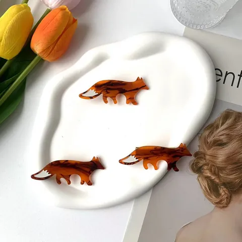Fermaglio per Capelli in Acetato a Forma di Volpe Tartaruga Ambra Clip a Becco d'Anatra Accessori per Capelli Donna Ragazza
