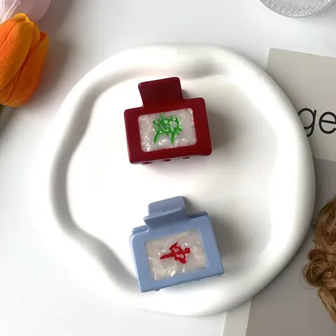 Pinza per Capelli Mahjong in Acetato per Donna Fermaglio per Coda Alta Stile Cinese Fantasia Rosso Zhong Verde Fa