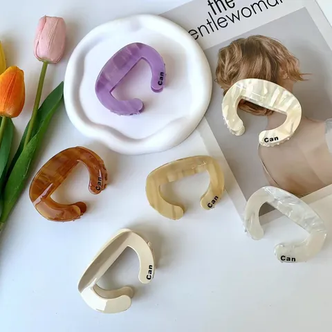 Korean Acetate C-Shape Hair Claw Clip Marble Pattern Shark Clip For Women Large Hair Accessory Fashion Simple Hair Grip Letter Print