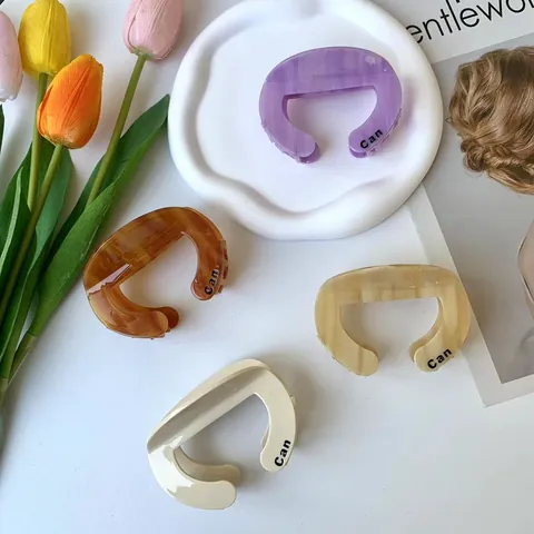 Korean Acetate C-Shape Hair Claw Clip Marble Pattern Shark Clip For Women Large Hair Accessory Fashion Simple Hair Grip Letter Print