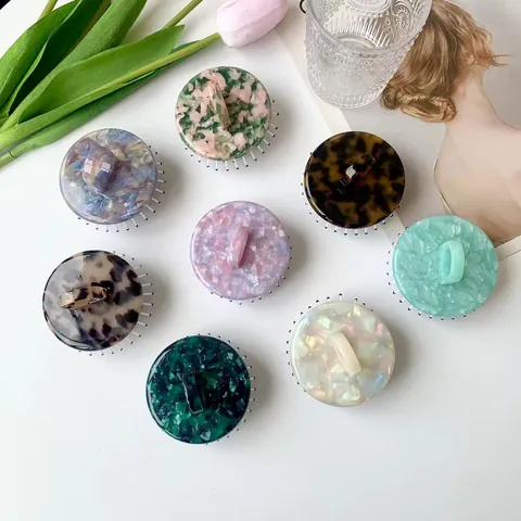 Vintage Round Acetate Scalp Massage Brush Marble Pattern Hair Comb For Men Women Scalp Cleaning Hair Care Tool