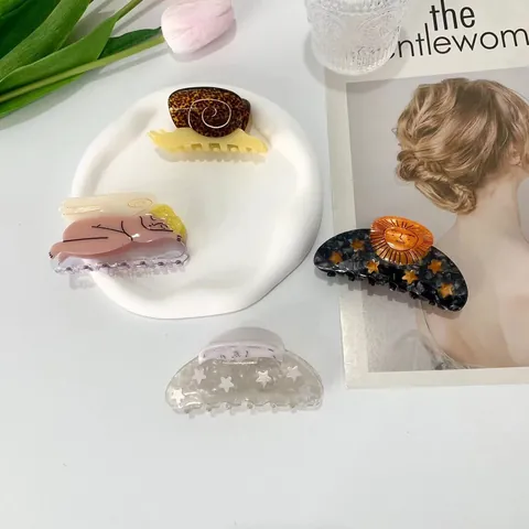 Creative Acetate Hair Claw Clip Personalised Angel Snail Sun Moon Star Design Cartoon Cute Hair Accessories For Women Girls