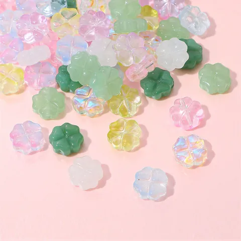 Multicolor Glass Four Leaf Clover Flat Beads Loose Beads For Handmade DIY Necklace Bracelet Jewelry Making Crafts Accessories
