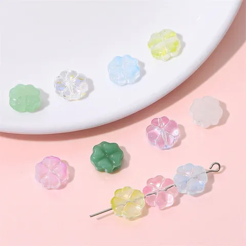 Multicolor Glass Four Leaf Clover Flat Beads Loose Beads For Handmade DIY Necklace Bracelet Jewelry Making Crafts Accessories