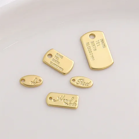 Colgante de Etiqueta Ovalada Rectangular de Cobre con Grabado de Oro de 14K para Creación de Joyas DIY Accesorios de Materiales