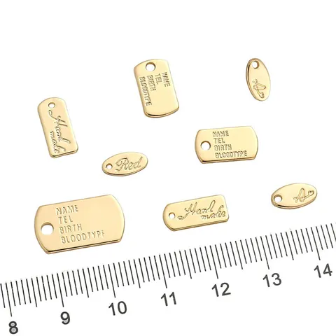 Colgante de Etiqueta Ovalada Rectangular de Cobre con Grabado de Oro de 14K para Creación de Joyas DIY Accesorios de Materiales