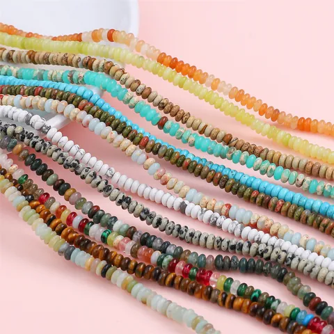 Natural Stone Rondelle Beads For DIY Jewelry Making Handmade Bracelet Necklace Accessories Multi Color Heishi Disc Stone Spacer Beads