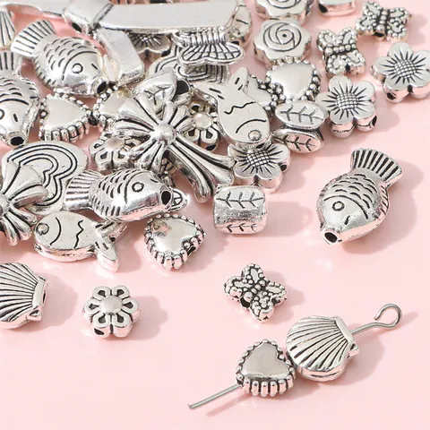 Antique Silver Alloy Charms Heart Flower Butterfly Fish Shell Leaf Cross Bowknot For DIY Jewelry Making Bracelet Necklace Accessories