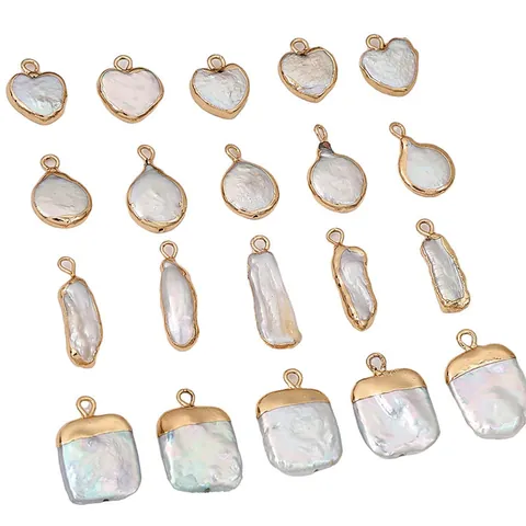 Natural Freshwater Pearl Gold Rimmed Pendants Irregular Heart Drop DIY Jewelry Making Accessories