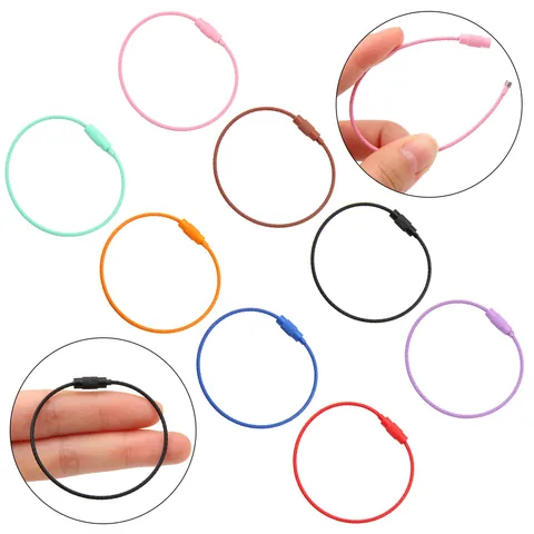 Candy Color Stainless Steel Wire Key Rings With Screw Locking Colored Cable Loops For DIY Keychain Luggage Tag Accessories Flexible Key Holder Rings