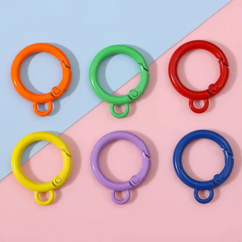 Round Spring Snap Hook With Eyelet Iron Candy Color Lacquer O Ring For DIY Keychain Bag Jewelry Connector Craft Accessory