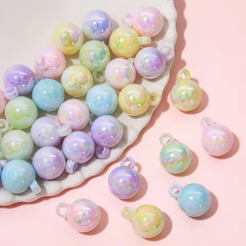 Irisierende Acryl Rundperlen Macaron Farbe Große Loch DIY Handgemachte Schmuck Handwerk Anhänger Armband Halskette Zubehör