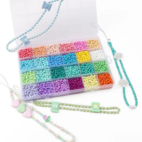 Juego de Cuentas de Vidrio Multicolor Con Caja de Almacenamiento Tijeras Hilo Elástico Colgantes de Aleación Kit de Creación de Joyas DIY para Pulsera Collar