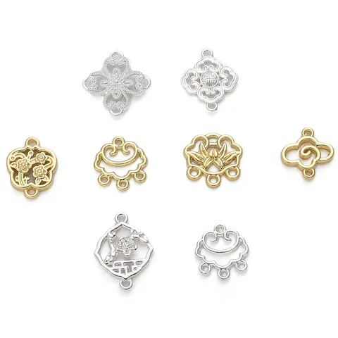 Connecteurs de Bijoux de Style Chinois Alliage Lotus Pivoine Nuages de Bon Augure Or Rempli 14K Argenté Épais Breloques DIY Matériaux Pendentifs